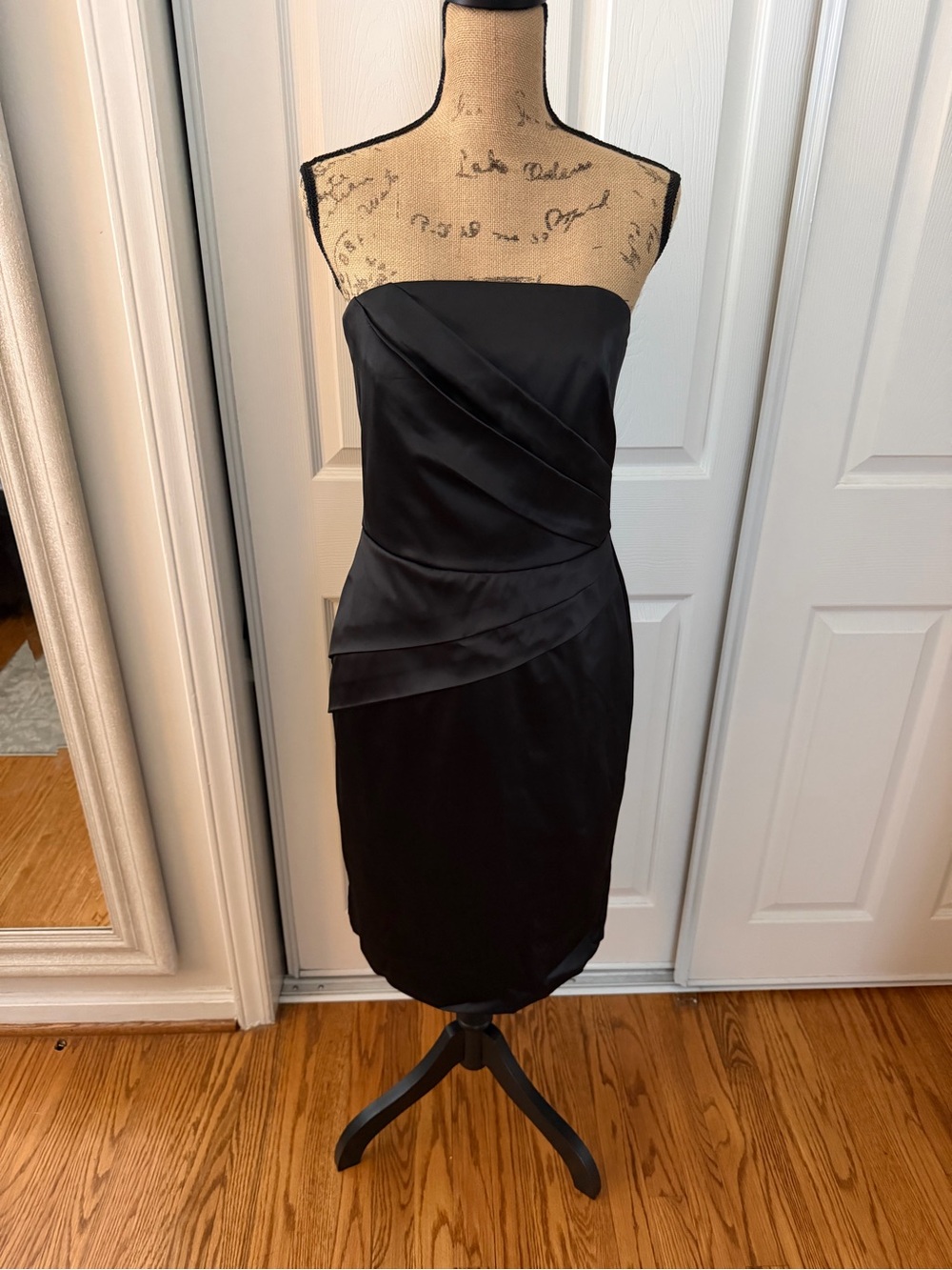 White House Black Market Strapless Black Satin Cocktail Dress